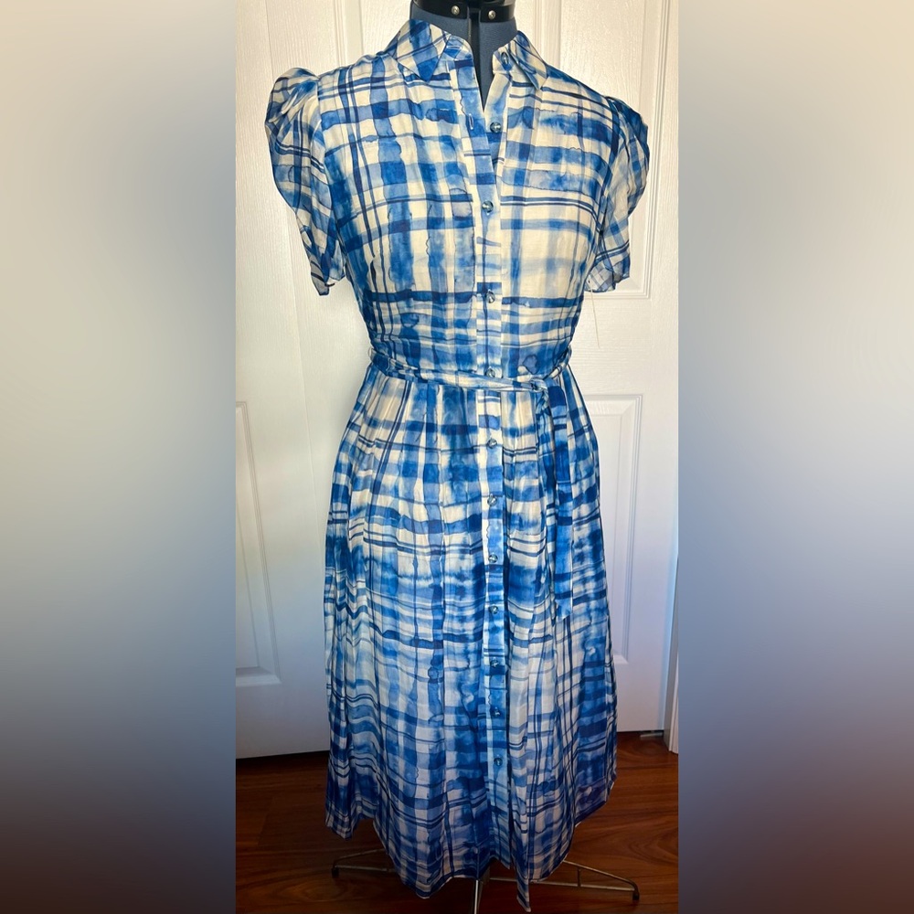 NWT Shoshanna Blue Watercolor Linen Dress - Picture 5 of 17